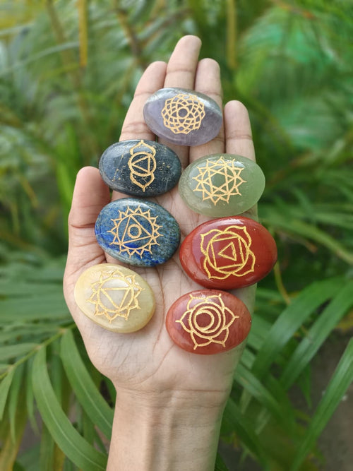 7 Chakra Engraved Crystal Stone Set